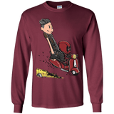 T-Shirts Maroon / YS Calvin & Deadpool Youth Long Sleeve T-Shirt