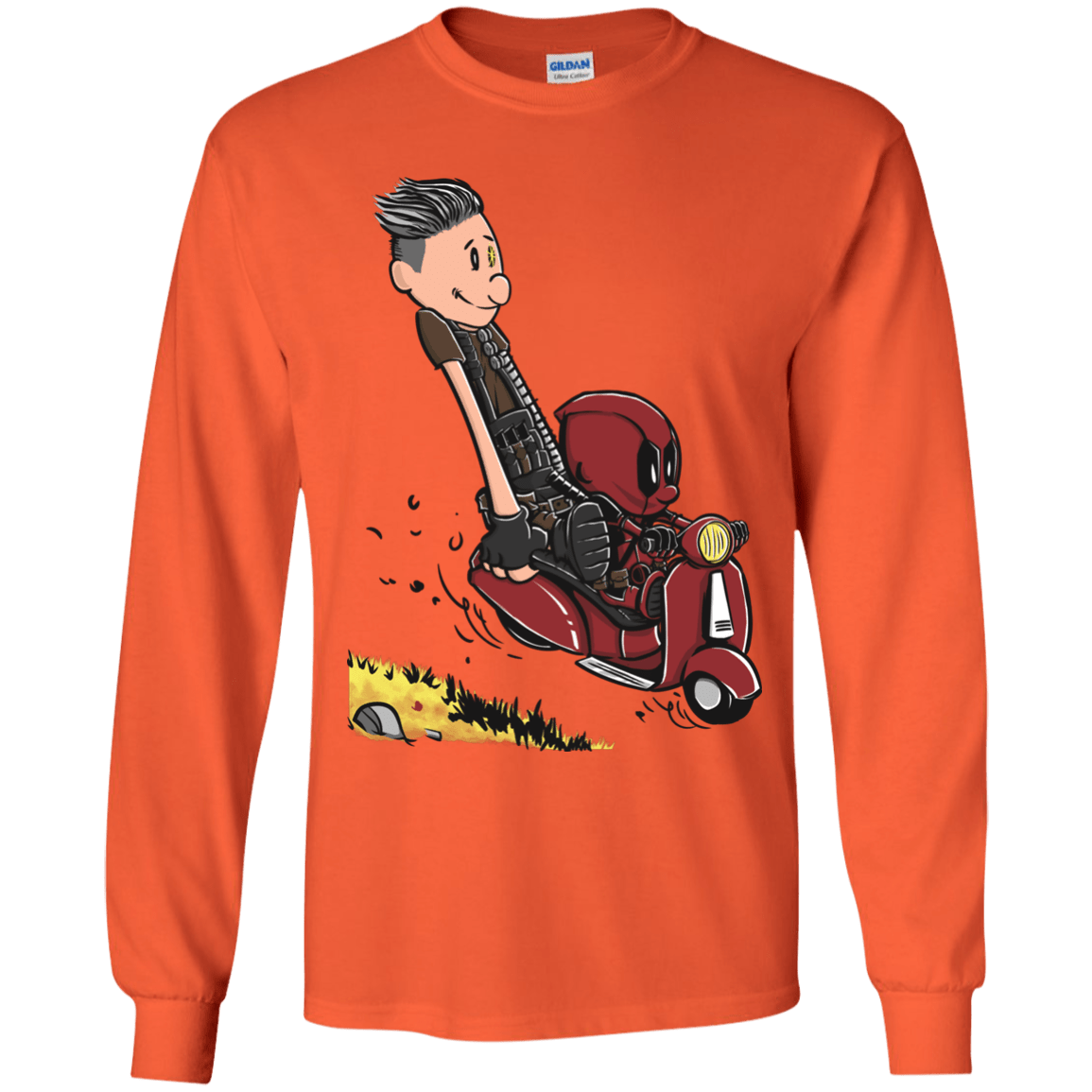 T-Shirts Orange / YS Calvin & Deadpool Youth Long Sleeve T-Shirt