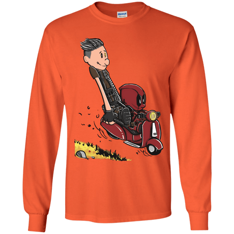T-Shirts Orange / YS Calvin & Deadpool Youth Long Sleeve T-Shirt