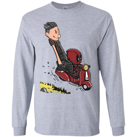 T-Shirts Sport Grey / YS Calvin & Deadpool Youth Long Sleeve T-Shirt