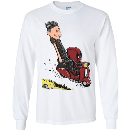 T-Shirts White / YS Calvin & Deadpool Youth Long Sleeve T-Shirt