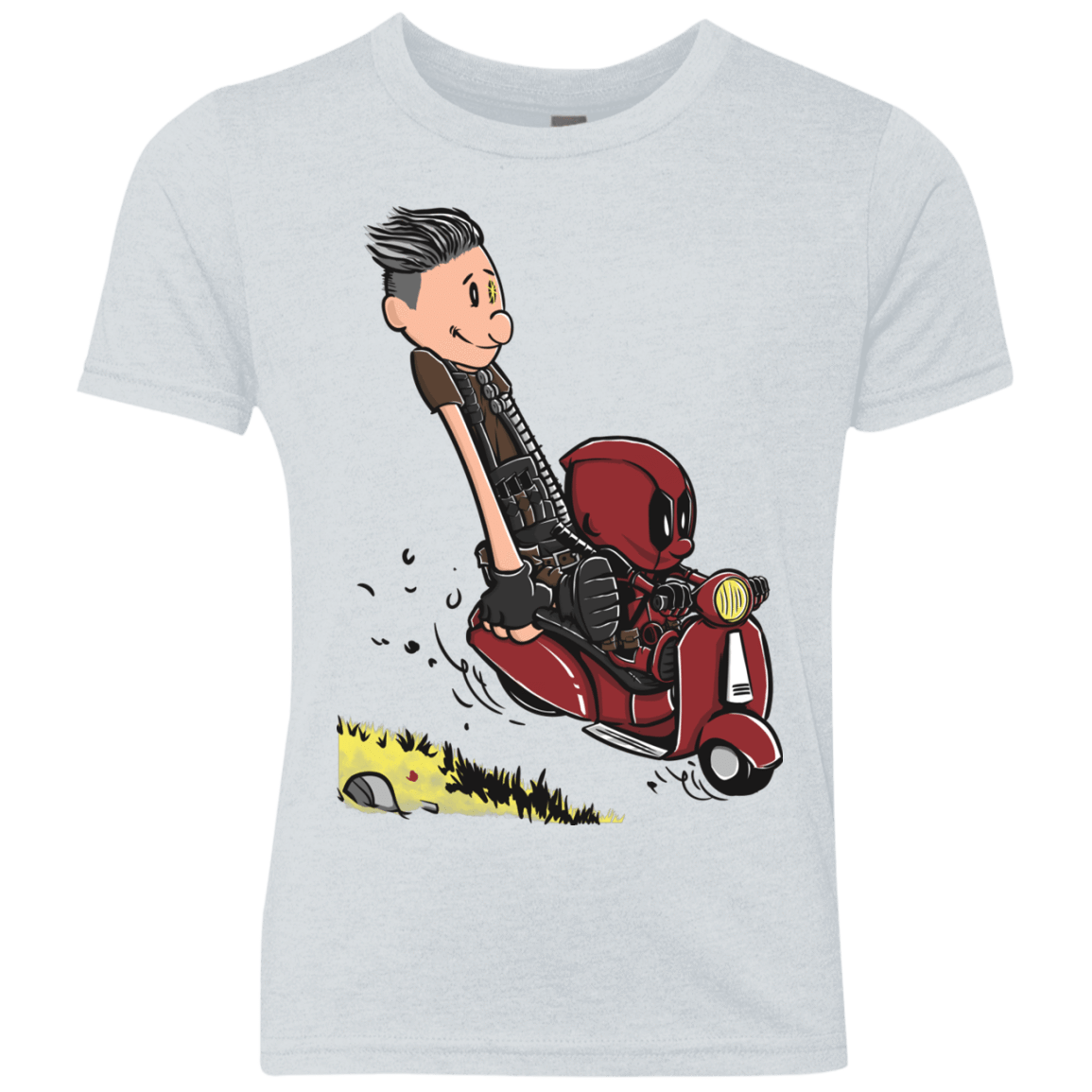 T-Shirts Heather White / YXS Calvin & Deadpool Youth Triblend T-Shirt