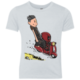 T-Shirts Heather White / YXS Calvin & Deadpool Youth Triblend T-Shirt