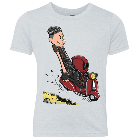 T-Shirts Heather White / YXS Calvin & Deadpool Youth Triblend T-Shirt