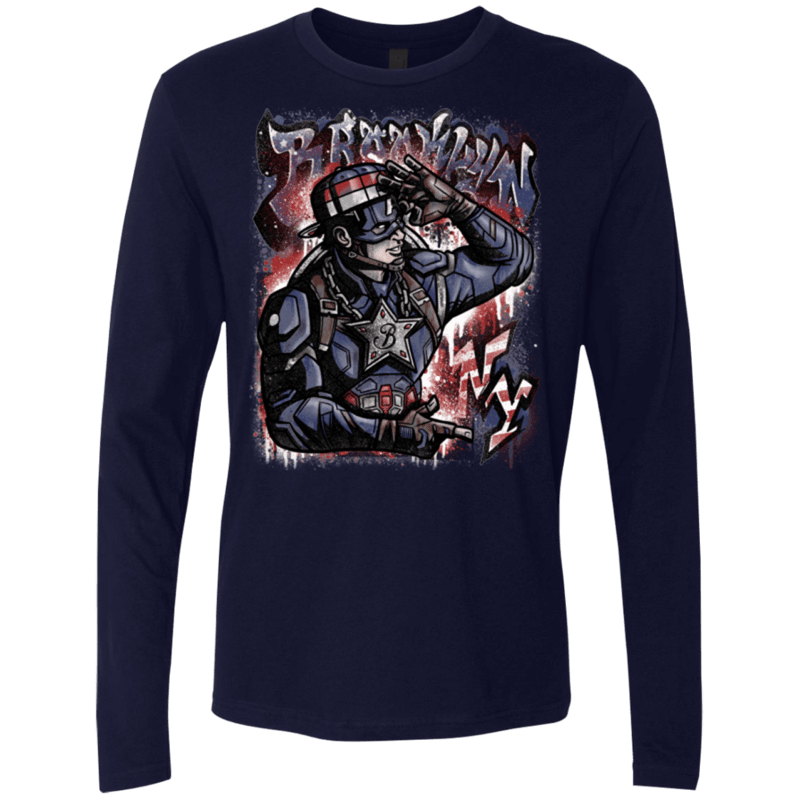 T-Shirts Midnight Navy / Small Cap Brooklyn Men's Premium Long Sleeve