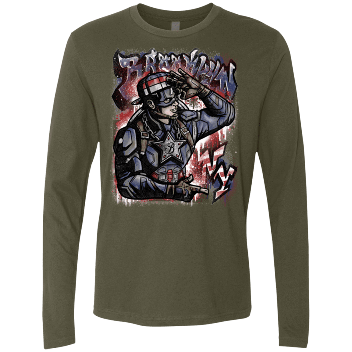 T-Shirts Military Green / Small Cap Brooklyn Men's Premium Long Sleeve