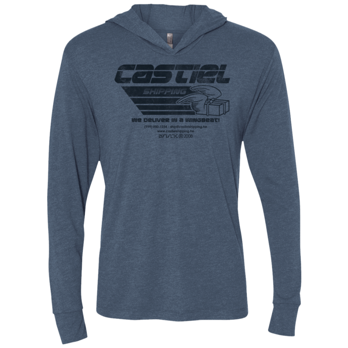 T-Shirts Indigo / X-Small Castiel Shipping Triblend Long Sleeve Hoodie Tee