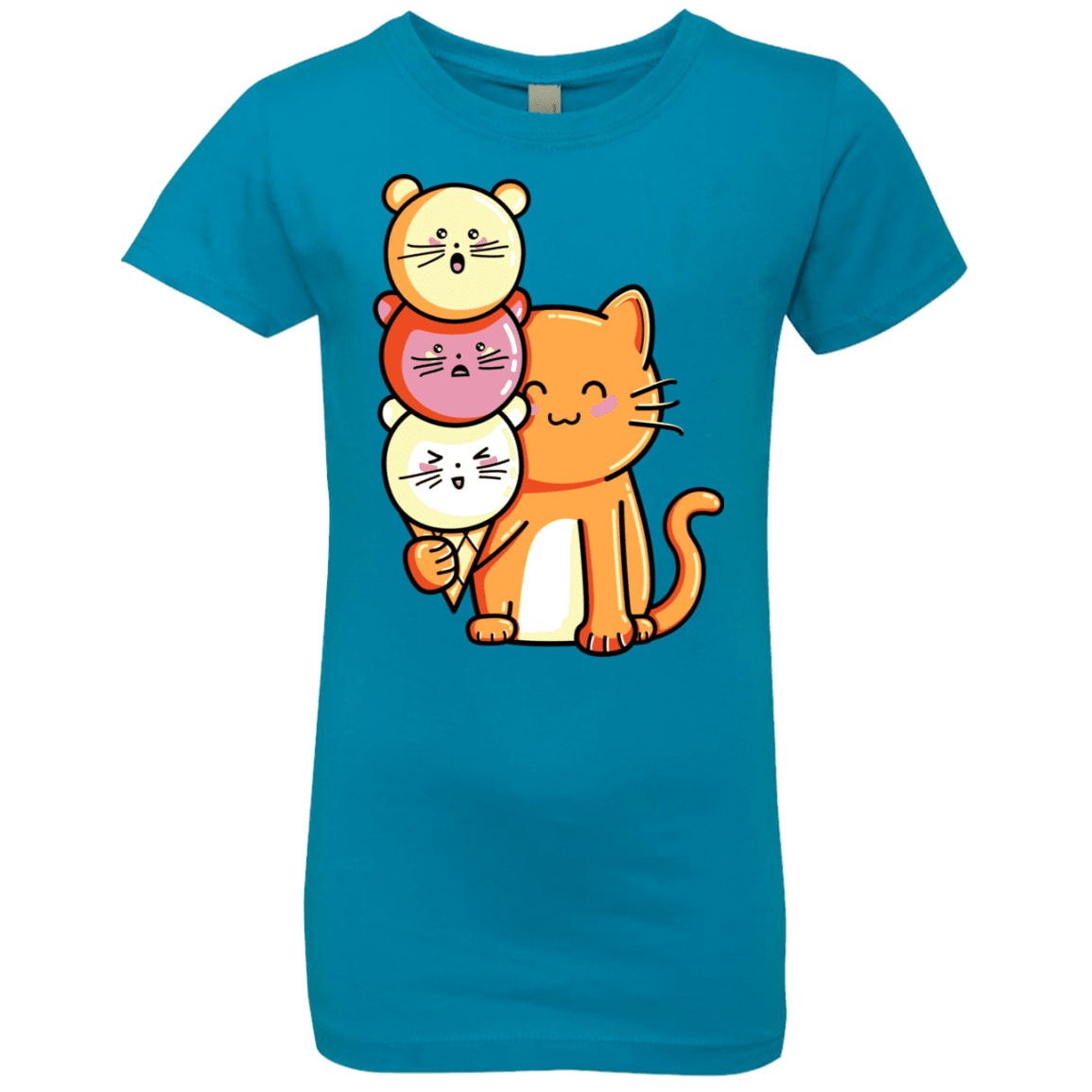 T-Shirts Turquoise / YXS Cat and Micecream Girls Premium T-Shirt