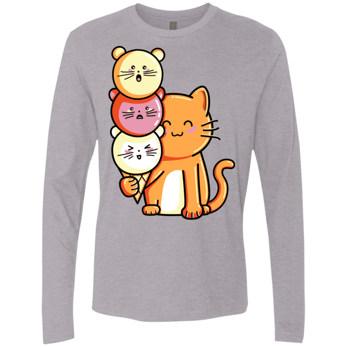 T-Shirts Heather Grey / S Cat and Micecream Men's Premium Long Sleeve