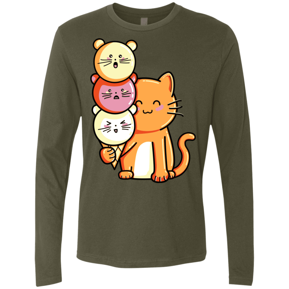 T-Shirts Military Green / S Cat and Micecream Men's Premium Long Sleeve