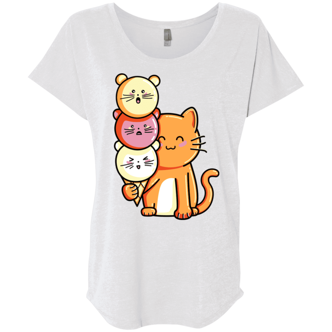 T-Shirts Heather White / X-Small Cat and Micecream Triblend Dolman Sleeve