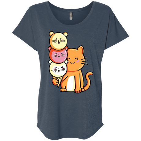 T-Shirts Indigo / X-Small Cat and Micecream Triblend Dolman Sleeve