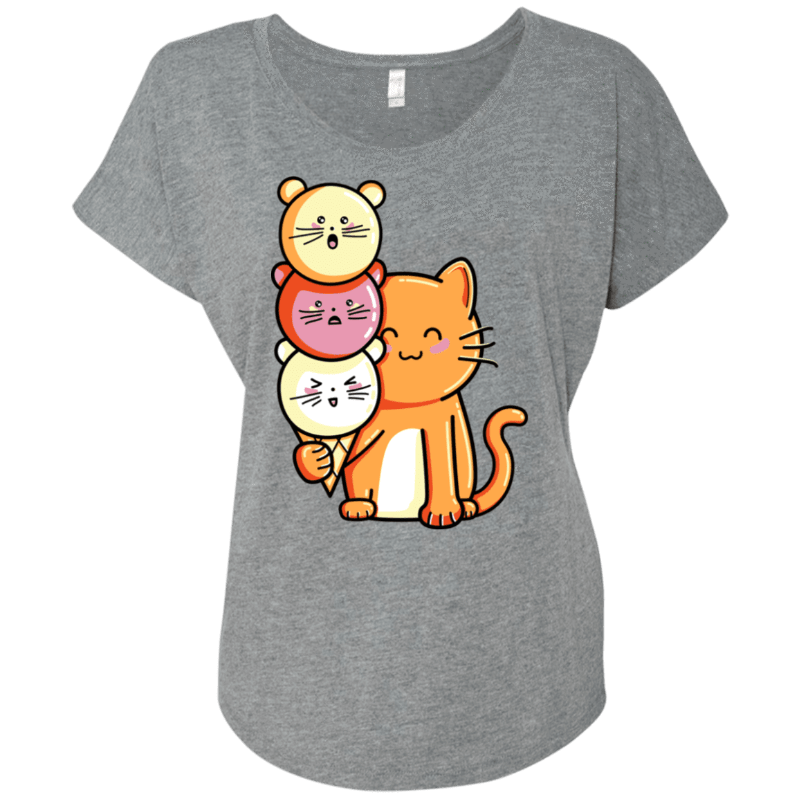 T-Shirts Premium Heather / X-Small Cat and Micecream Triblend Dolman Sleeve