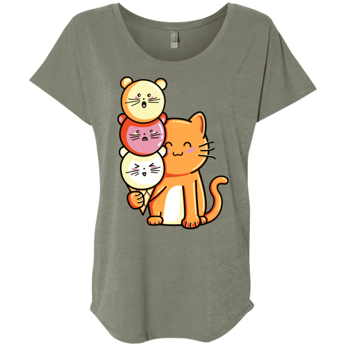 T-Shirts Venetian Grey / X-Small Cat and Micecream Triblend Dolman Sleeve
