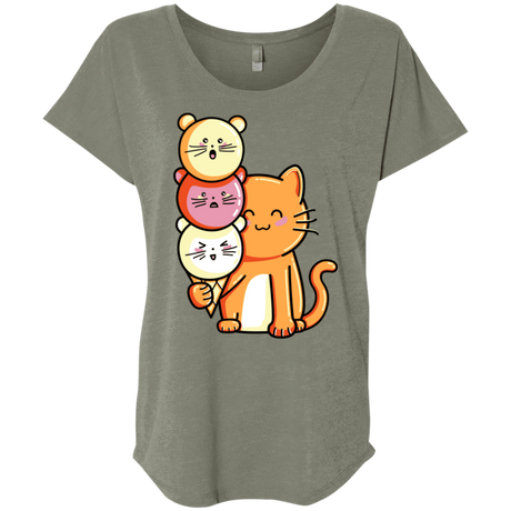 T-Shirts Venetian Grey / X-Small Cat and Micecream Triblend Dolman Sleeve