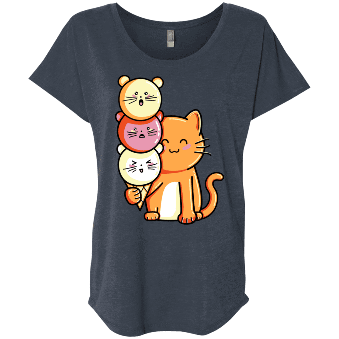 T-Shirts Vintage Navy / X-Small Cat and Micecream Triblend Dolman Sleeve