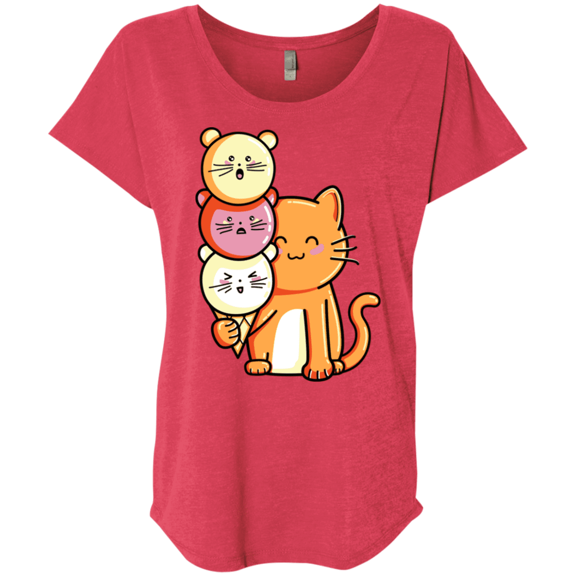 T-Shirts Vintage Red / X-Small Cat and Micecream Triblend Dolman Sleeve