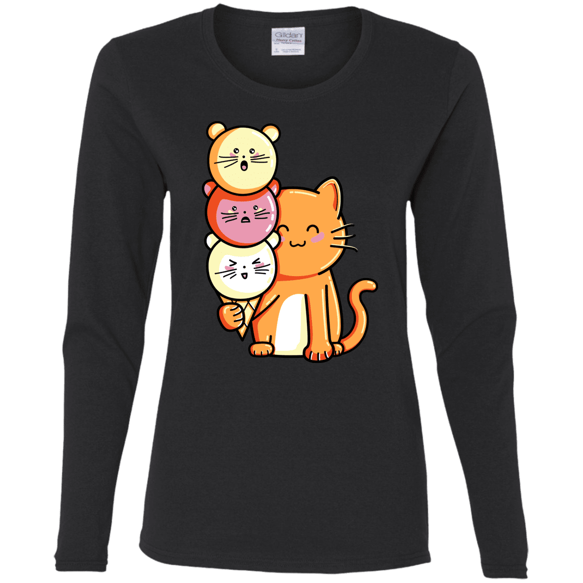 T-Shirts Black / S Cat and Micecream Women's Long Sleeve T-Shirt