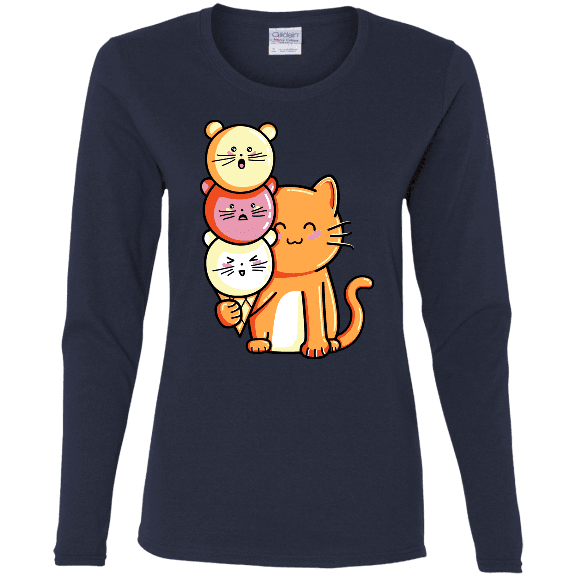 T-Shirts Navy / S Cat and Micecream Women's Long Sleeve T-Shirt