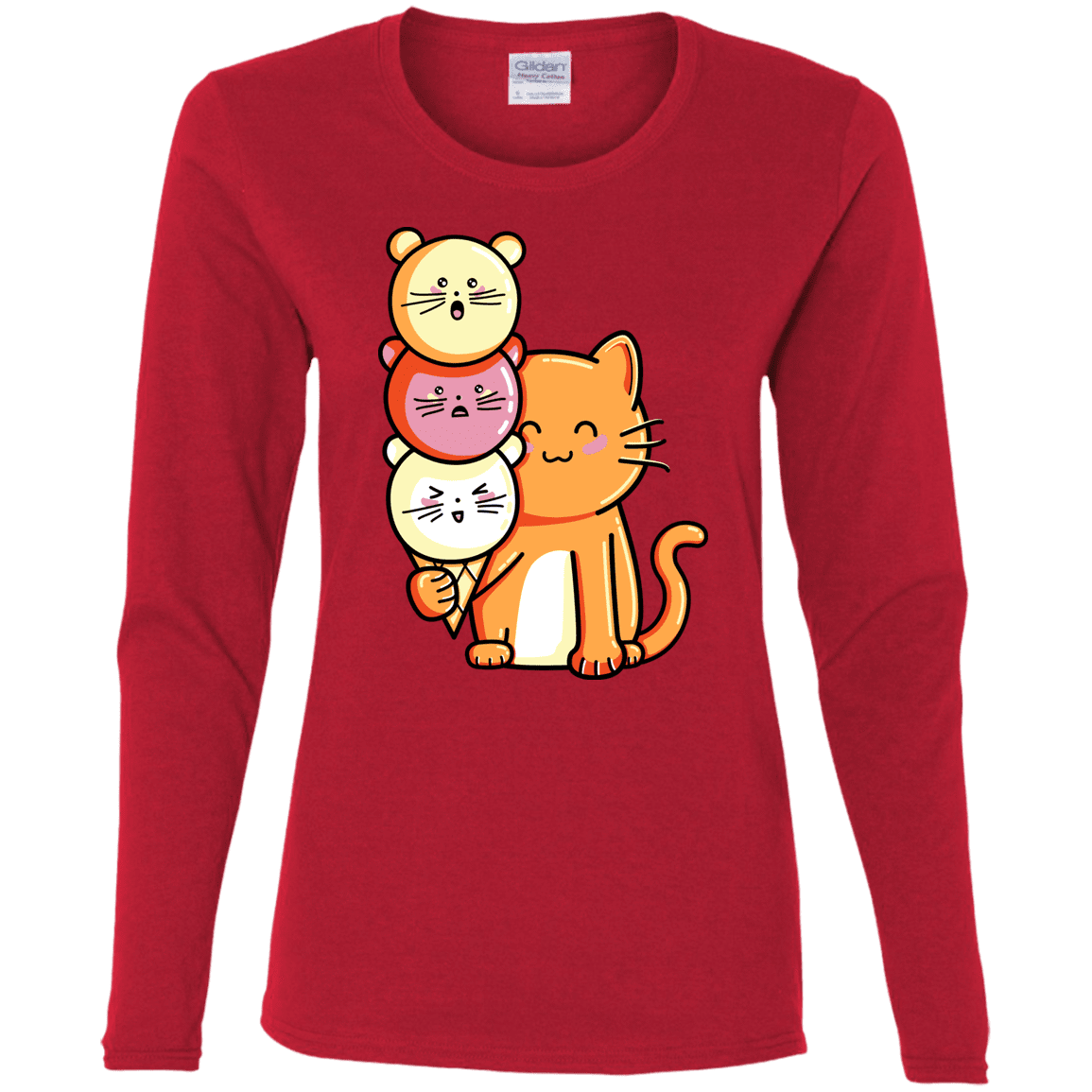 T-Shirts Red / S Cat and Micecream Women's Long Sleeve T-Shirt