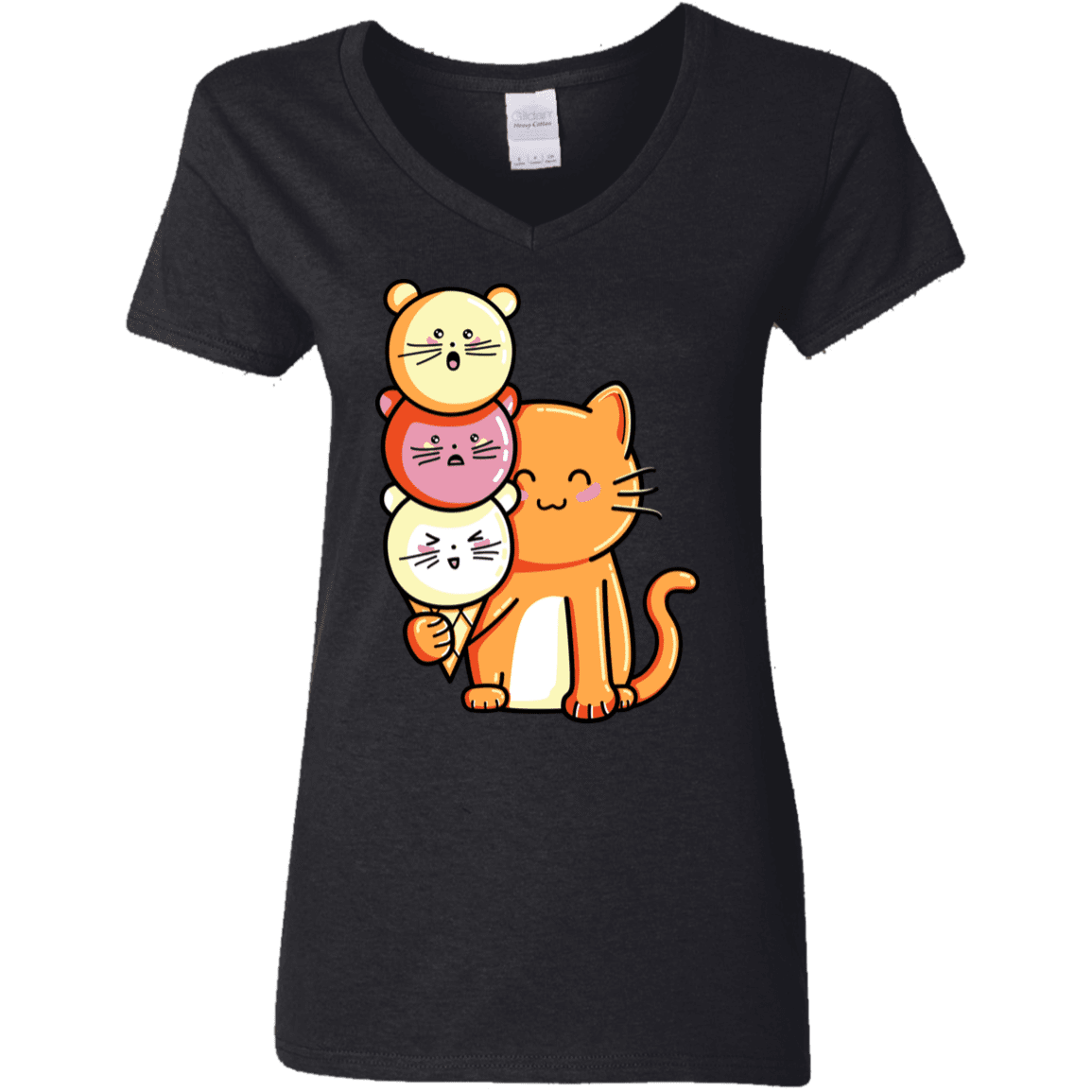 T-Shirts Black / S Cat and Micecream Women's V-Neck T-Shirt