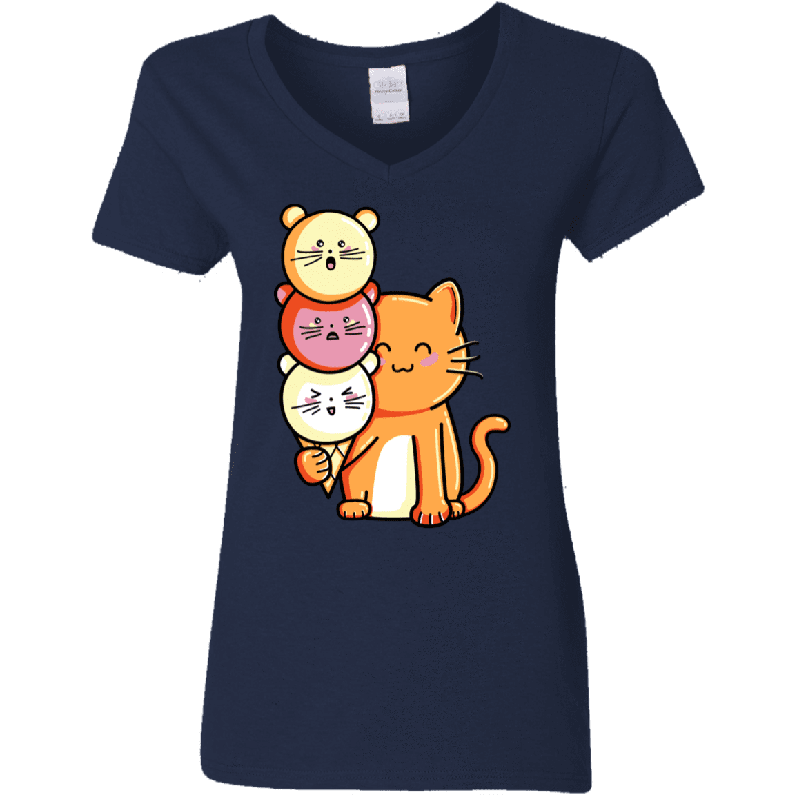 T-Shirts Navy / S Cat and Micecream Women's V-Neck T-Shirt