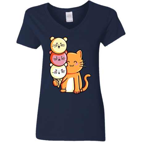 T-Shirts Navy / S Cat and Micecream Women's V-Neck T-Shirt