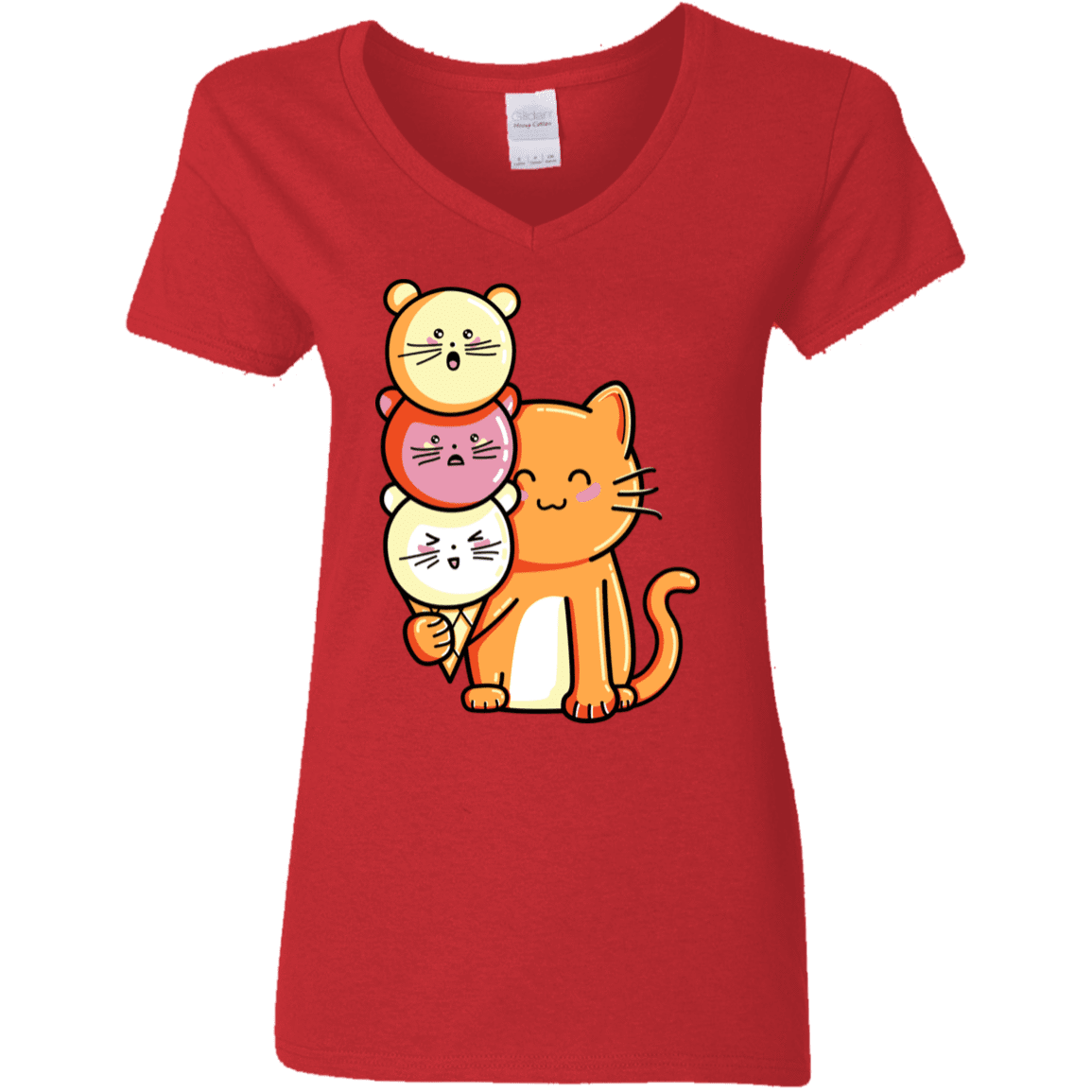 T-Shirts Red / S Cat and Micecream Women's V-Neck T-Shirt