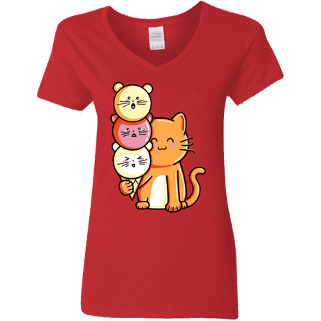 T-Shirts Red / S Cat and Micecream Women's V-Neck T-Shirt