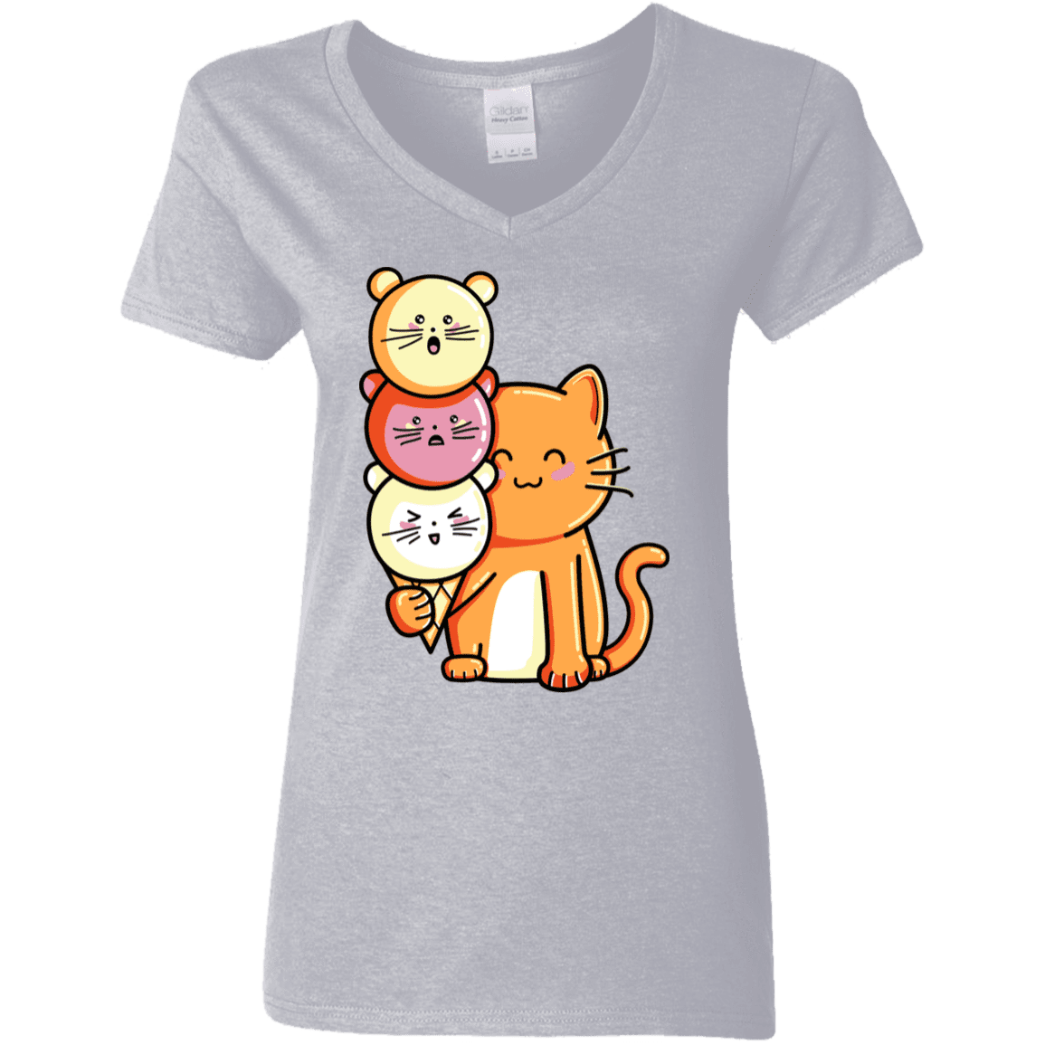 T-Shirts Sport Grey / S Cat and Micecream Women's V-Neck T-Shirt