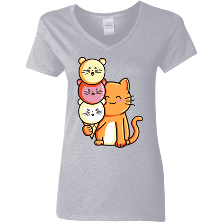 T-Shirts Sport Grey / S Cat and Micecream Women's V-Neck T-Shirt