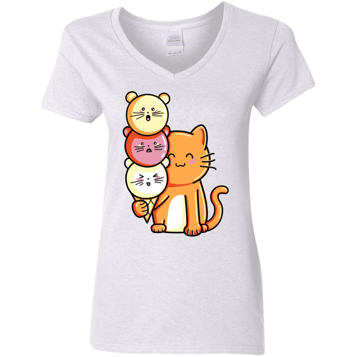 T-Shirts White / S Cat and Micecream Women's V-Neck T-Shirt