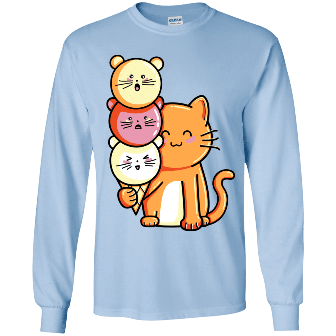 T-Shirts Light Blue / YS Cat and Micecream Youth Long Sleeve T-Shirt