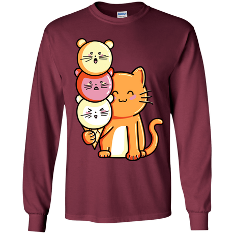 T-Shirts Maroon / YS Cat and Micecream Youth Long Sleeve T-Shirt