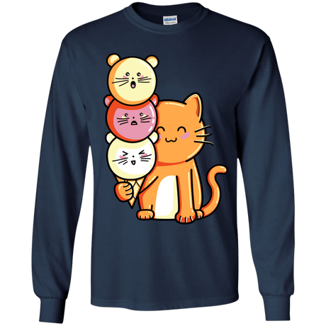 T-Shirts Navy / YS Cat and Micecream Youth Long Sleeve T-Shirt
