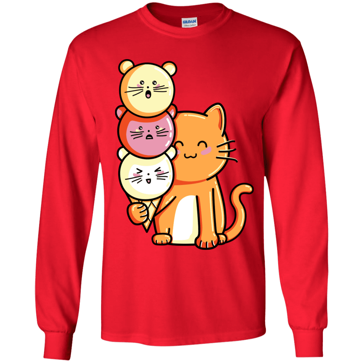T-Shirts Red / YS Cat and Micecream Youth Long Sleeve T-Shirt