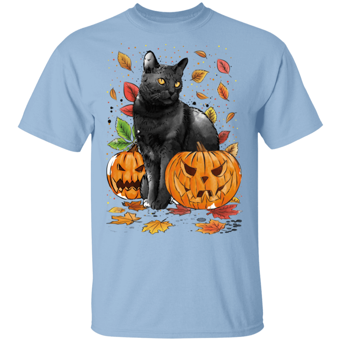 T-Shirts Light Blue / S Cat Leaves and Pumpkins T-Shirt