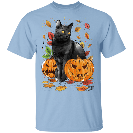 T-Shirts Light Blue / S Cat Leaves and Pumpkins T-Shirt