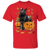 T-Shirts Red / S Cat Leaves and Pumpkins T-Shirt