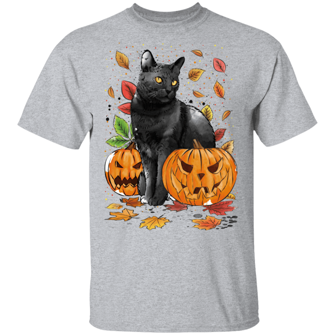 T-Shirts Sport Grey / S Cat Leaves and Pumpkins T-Shirt