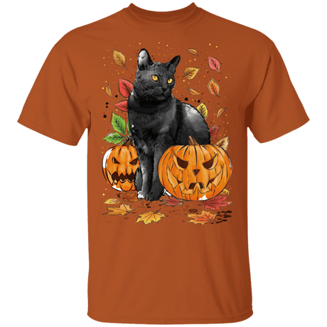 T-Shirts Texas Orange / S Cat Leaves and Pumpkins T-Shirt
