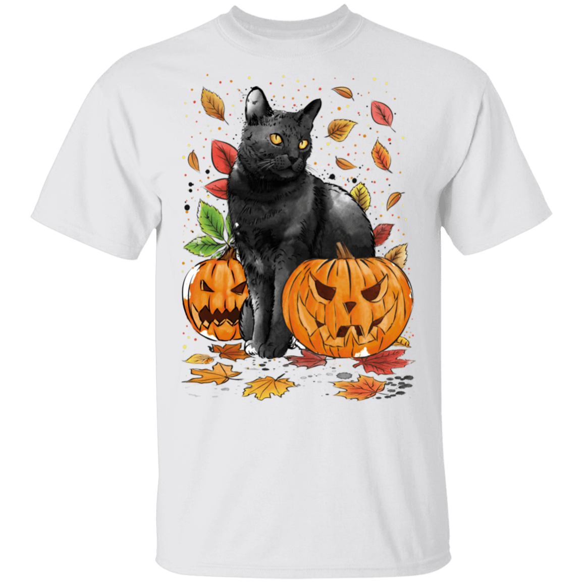 T-Shirts White / S Cat Leaves and Pumpkins T-Shirt
