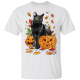 T-Shirts White / S Cat Leaves and Pumpkins T-Shirt