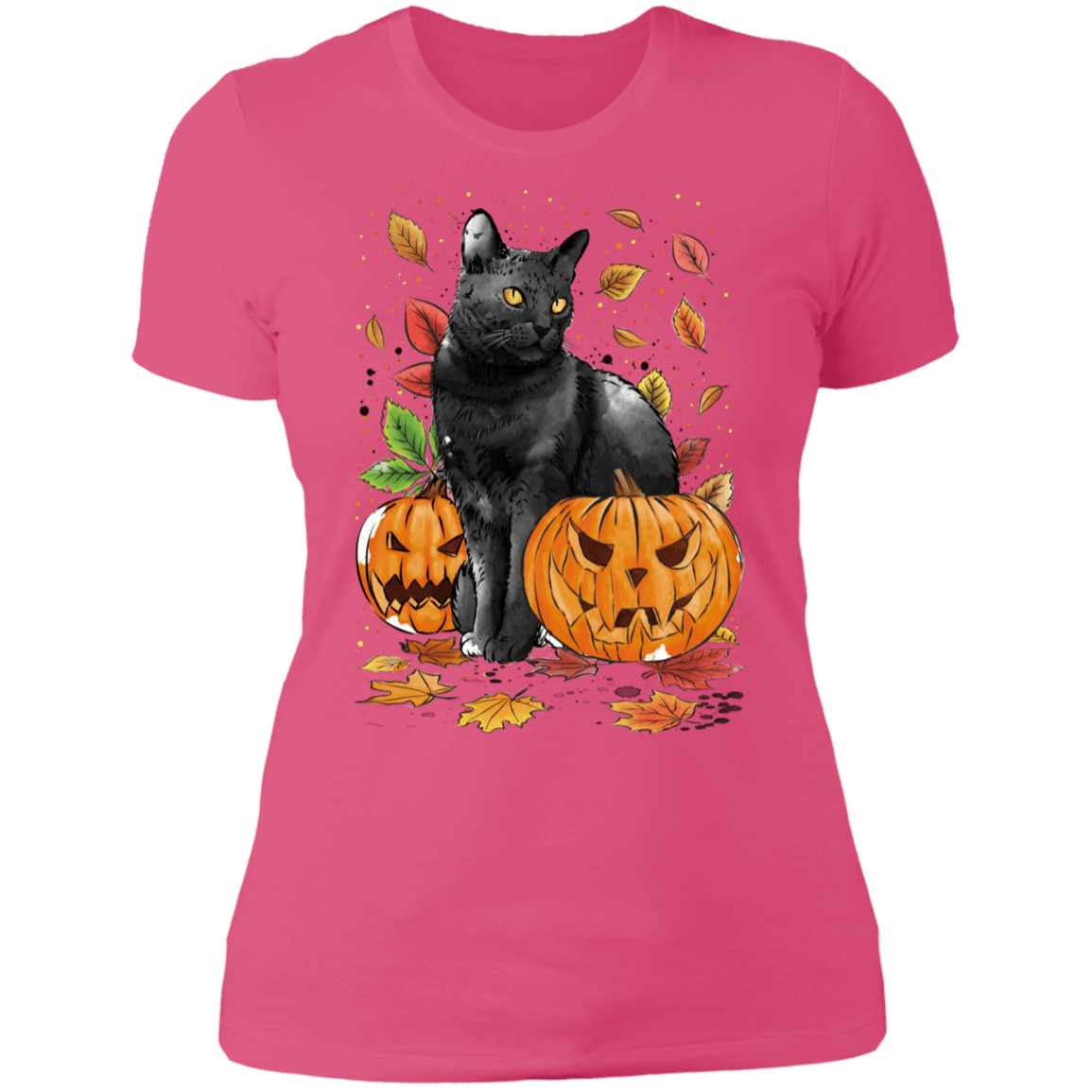 T-Shirts Hot Pink / S Cat Leaves and Pumpkins Women's Premium T-Shirt