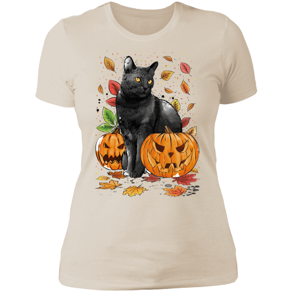 T-Shirts Ivory/ / S Cat Leaves and Pumpkins Women's Premium T-Shirt