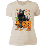 T-Shirts Ivory/ / S Cat Leaves and Pumpkins Women's Premium T-Shirt