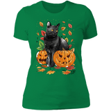 T-Shirts Kelly Green / S Cat Leaves and Pumpkins Women's Premium T-Shirt