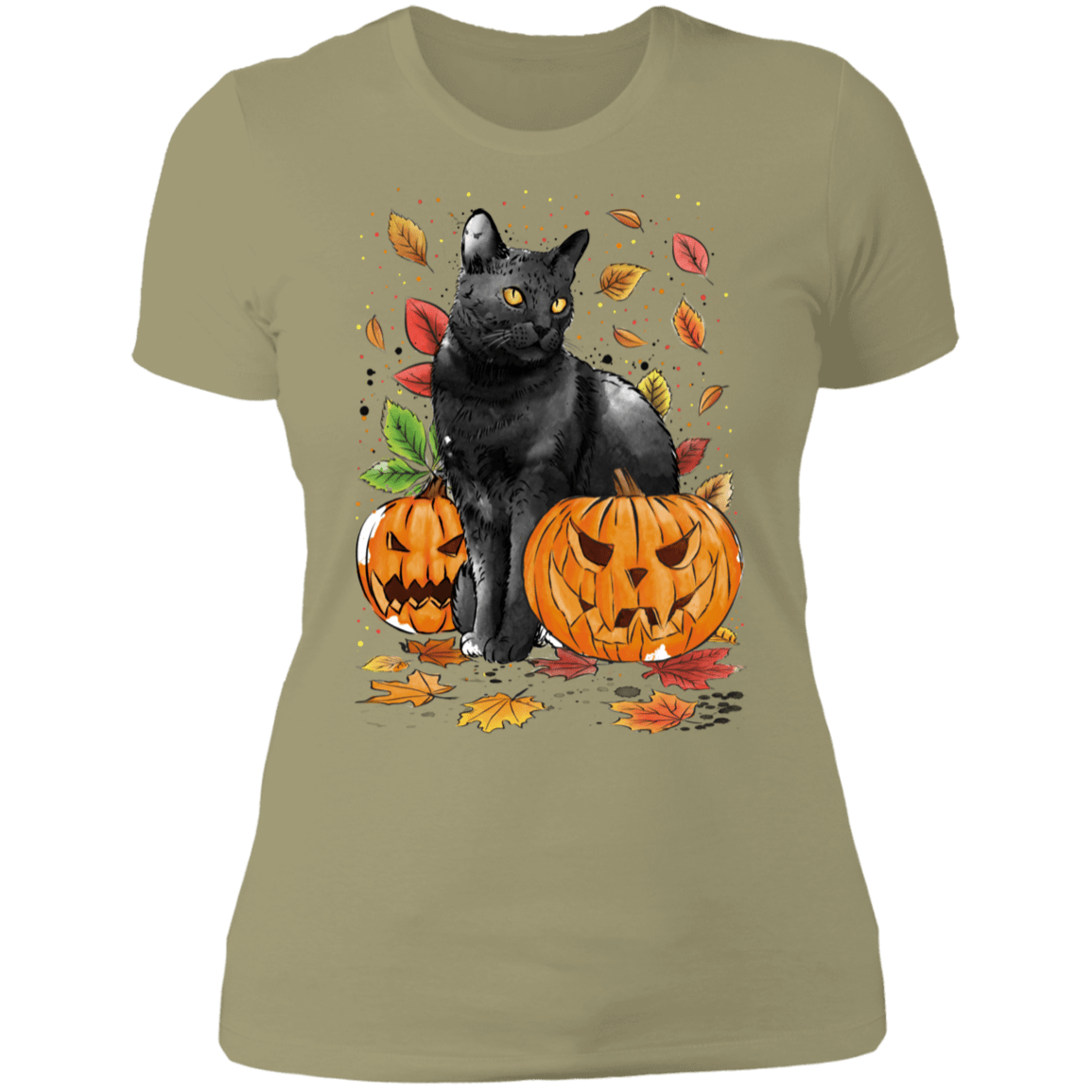 T-Shirts Light Olive / S Cat Leaves and Pumpkins Women's Premium T-Shirt