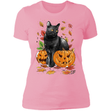T-Shirts Light Pink / S Cat Leaves and Pumpkins Women's Premium T-Shirt