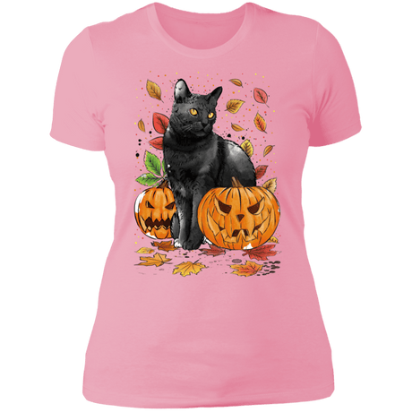T-Shirts Light Pink / S Cat Leaves and Pumpkins Women's Premium T-Shirt